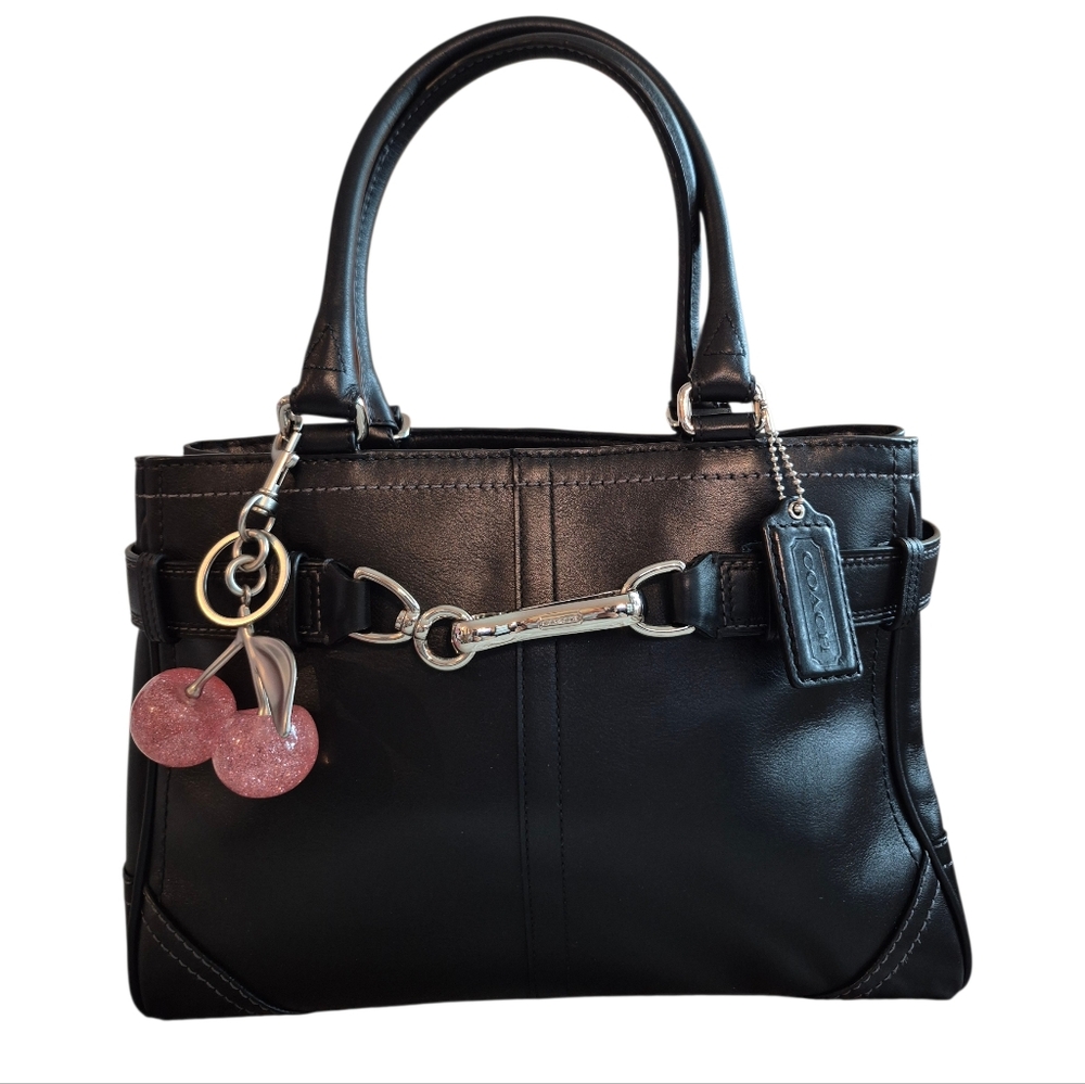 Coach Black Leather Hampton Tote with Silver Hardware